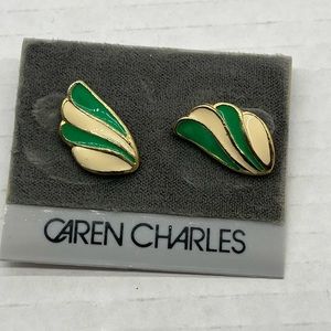 Vintage caren charles green enamel earrings